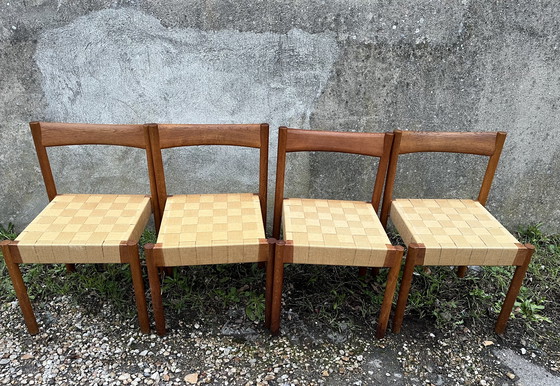 Image 1 of Scandinavian chairs in wood and webbing, 1960s design