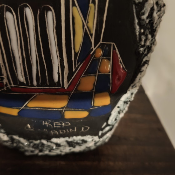 Image 1 of Vintage San Marino Brutalist Lava Ceramic Vase Set – Mid Century Italian Pottery