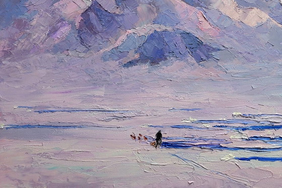 Original Oil Painting Winter Nature Mountains Snow Breath of the North Wind – Paintings & Drawings, Canvas (photo 6 of 7)
