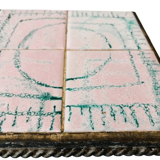 Image 1 of Table d'appoint pour plantes, style Mid-Century, en céramique rose et fer forgé, années 1960