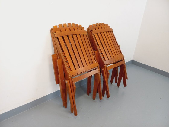 Image 1 of Set of 4 vintage beechwood garden armchairs from the 1960s