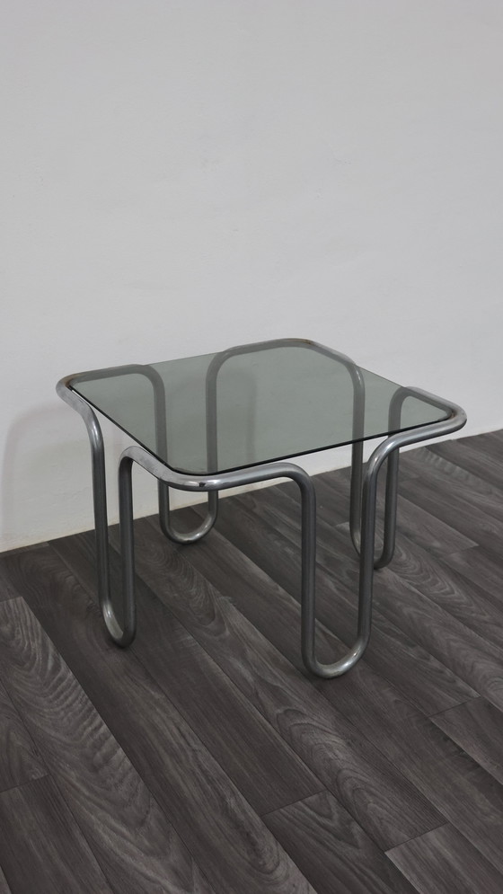 Image 1 of Ezio Didone Verchromtes Stahlrohr Couchtisch Rauchkristall 70er Jahre Design