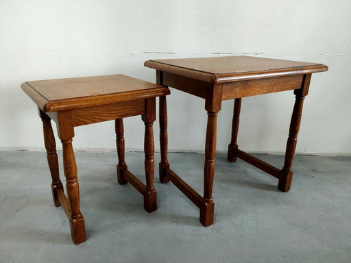 Set di 2 tavolini laterali in rovere, tavolino per piante, tavolino da caffè