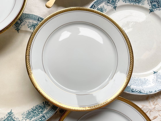 Image 1 of 7 piatti in pietra di ferro blu Onnaing + 7 piccoli piatti in porcellana di Limoges spaiati