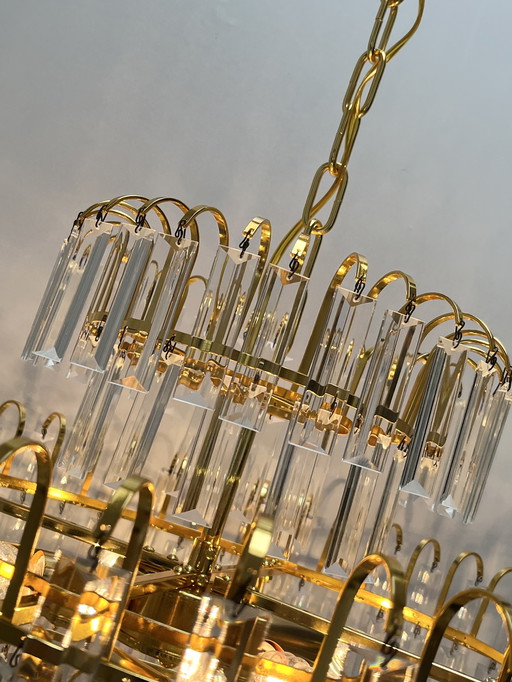 Set Of 2 Large Size Hand Cut Crystal Chandeliers 1970s Mid - Century Style
