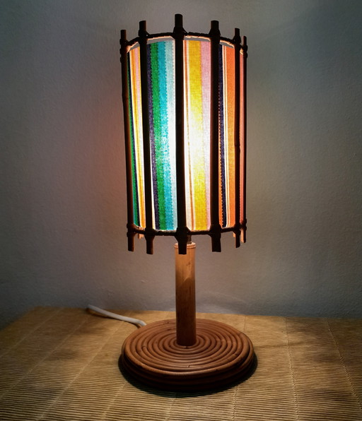 Lampe En Rotin Style Louis Sognot Vintage 1960