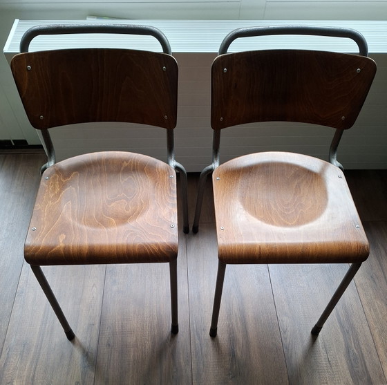 2 Original Vintage Gispen 106 TU Delft Chairs from the 1960s. – Dining chairs, Metal, Wood (photo 5 of 8)
