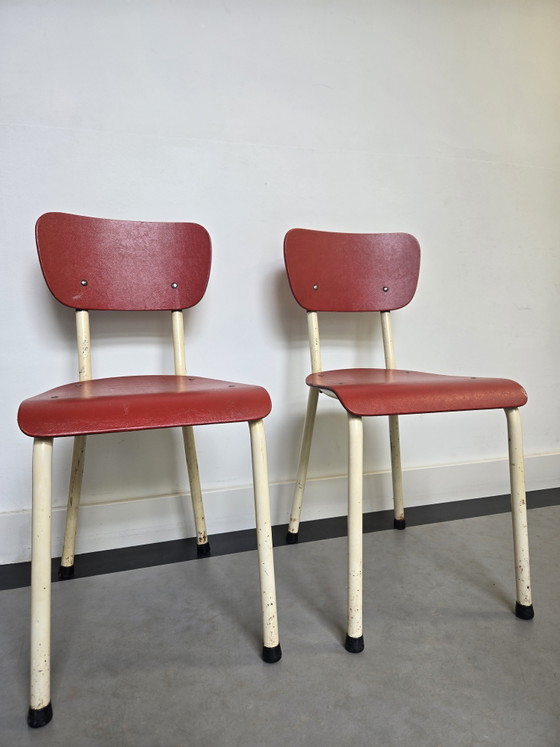 Image 1 of Chaises Brabantia en acier des années 1960, rouge crème noir