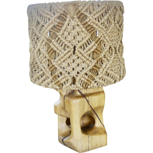 Vintage iepen- en touwlamp, 1960