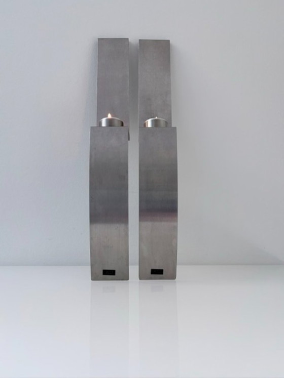 Set van 2 RVS design wandkandelaars 45 cm, Wanddecoratie, Roestvrij staal, Zilver (foto 4 van 15)