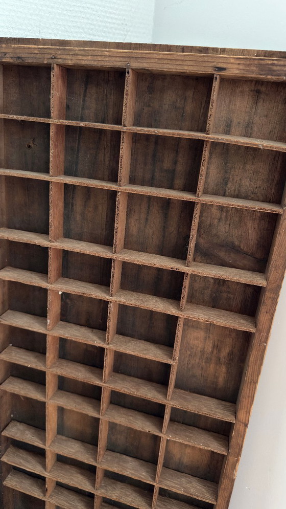Oude houten letterbak / zetbak / schuif – drukkerij – vintage brocante – Wanddecoratie, Metal, Wood (photo 5 of 5)