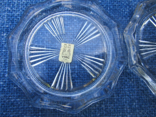 Juego de 4 posavasos de cristal VMC Reims France, posavasos de cristal estilo Crystal, vajilla con diseño de estrella,