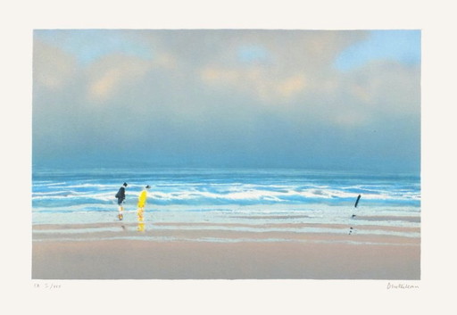 Pierre DOUTRELEAU Coppia sulla spiaggia Litografia firmata 1990