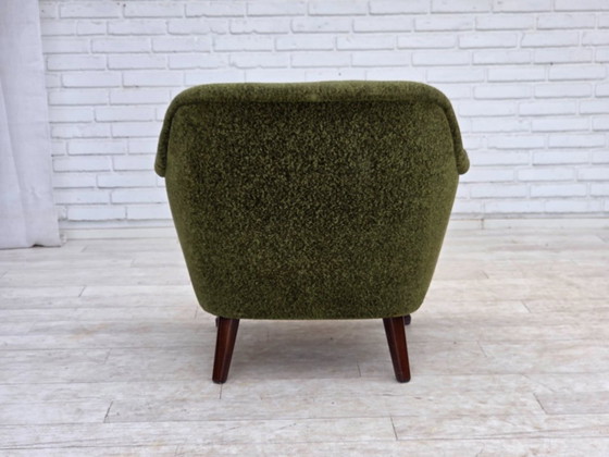 Image 1 of Anni '70, poltrona norvegese, tessuto d'arredamento verde, legno di teak.