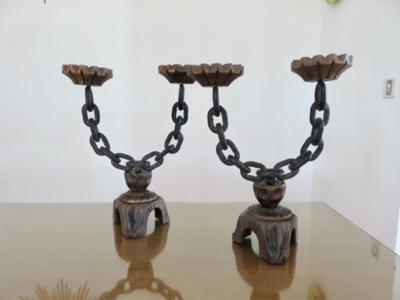 Image 1 of Coppia di candelabri brutalisti degli anni '30