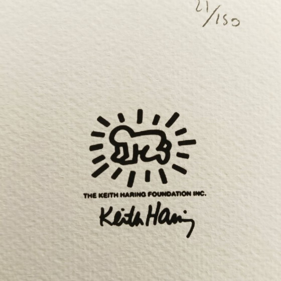 Image 1 of Lithografie van Keith Haring uit de jaren 1990, gelimiteerde oplage, genummerd met potlood.