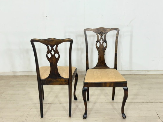 Image 1 of Set di 5 sedie Chippendale antiche / sedie da pranzo in pregiato mogano/noce, circa 1900