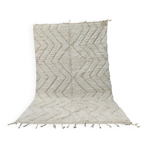 Grande tappeto berbero marocchino Beni Ouarain 300 x 200 cm – Lana crema con motivi