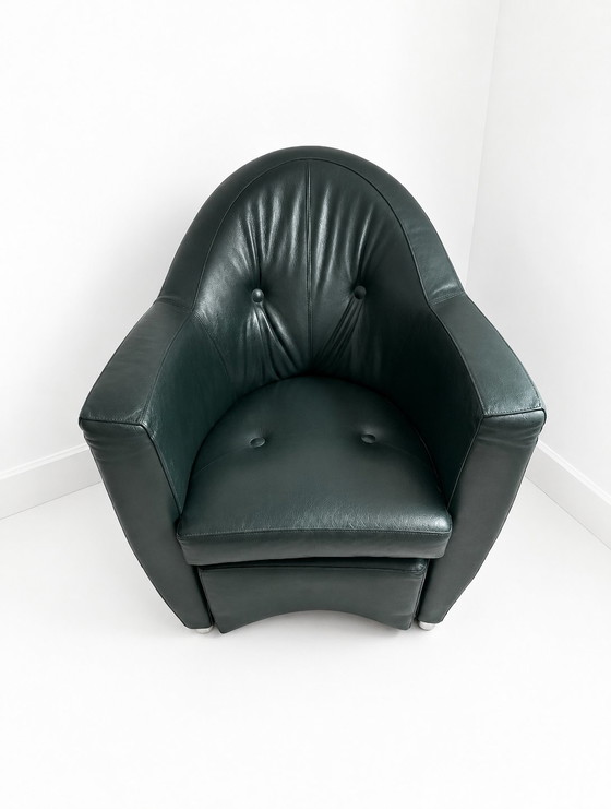 Fauteuil Leolux Carabita avec repose-pieds en cuir vert foncé – Leather, Metal (photo 2 of 8)