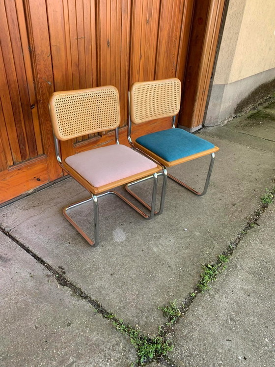 Mid-Century Modern Italian Marcel Breuer B32 Cesca Chairs, 70s set of 2, Dining chairs, Wood, Chrome, Brown (photo 5 of 9)