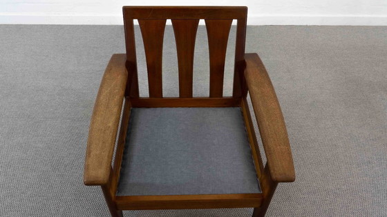 Image 1 of Set van 2 scandinavische fauteuils in teak met paarse bekleding