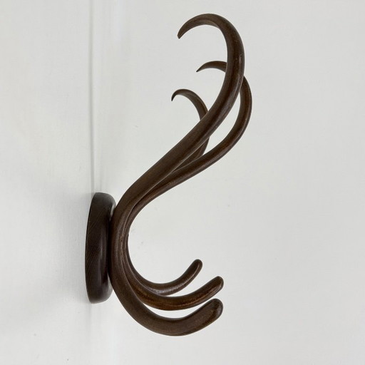 Perchero antiguo de pared de madera curvada de Thonet, década de 1930.