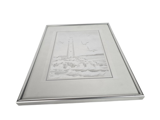 Image 1 of Jean Roy Hardelin - « Art de la feuille d'argent » - Image sur feuille d'argent - Signé - France - Années 1970