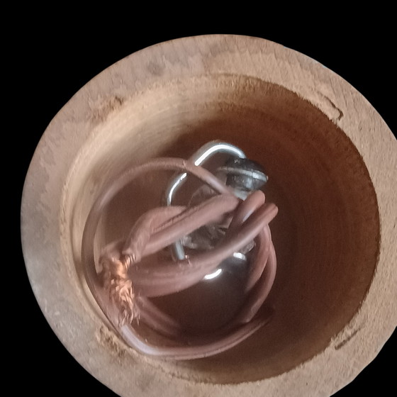 Image 1 of Grand plafonnier original à 6 bras des années 60/70, aspect bois et cristal