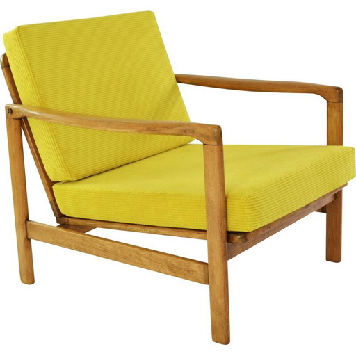 Poltrona vintage scandinava BZ in velluto a coste giallo