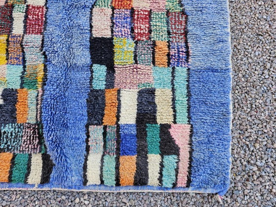 Image 1 of Alfombra marroquí azul bígaro de 3x2 m - Alfombra geométrica pixelada vibrante