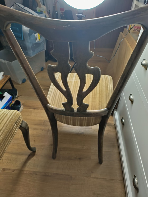 Image 1 of Art Deco wooden chairs with green velvet upholstery, 2x