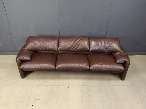Vintage Leather Maralunga 3seater sofa set by Vico Magistretti for Cassina, 1973