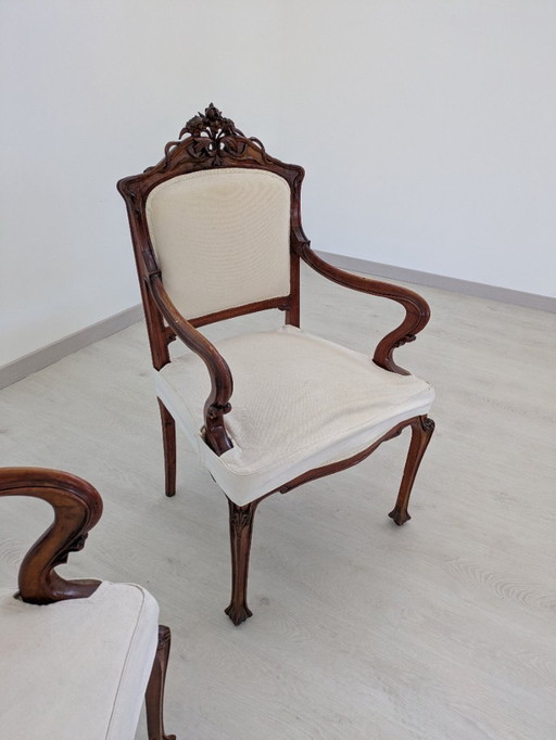 Art Nouveau - Sessel (2) - Holz, Stoff