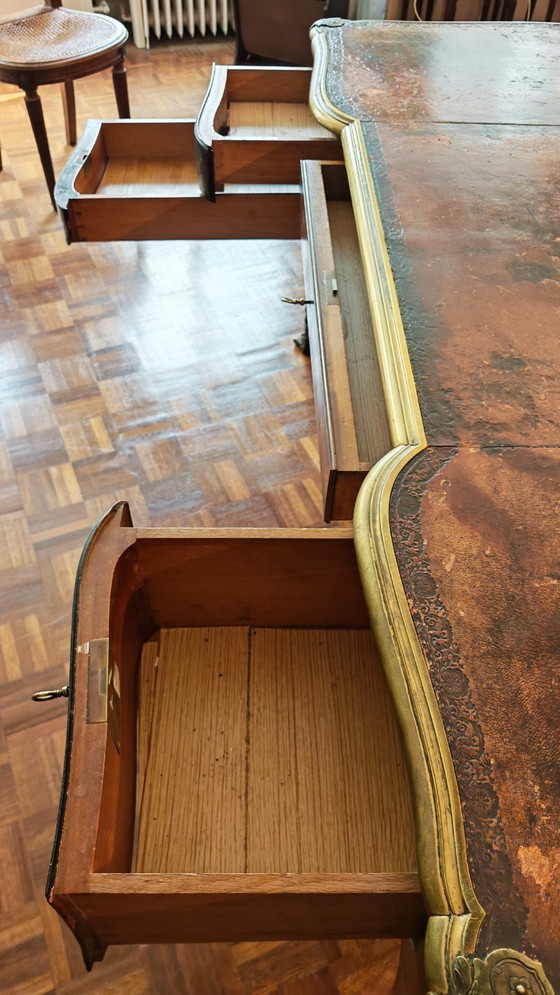 Image 1 of Groot Louis XV-bureau in chinoiserie en palissanderhout - zeldzaam stuk