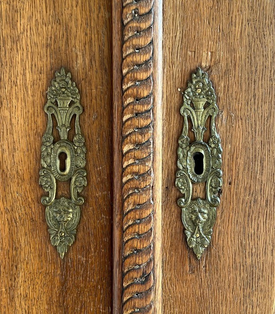 Antique Oak Cabinet – Wood, Brass (photo 7 of 8)