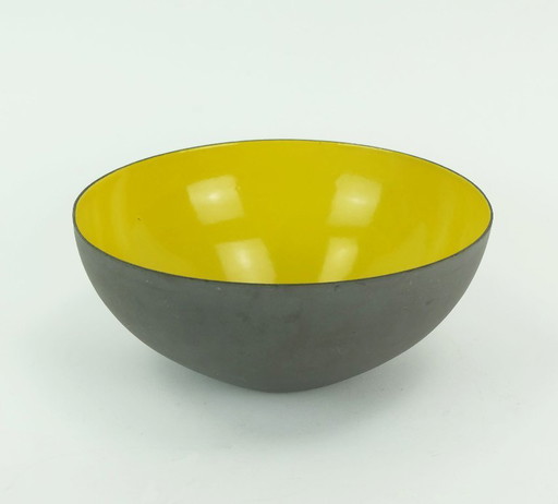 vintage danish modern krenit bowl herbert krenchel yellow enamel torben orskov 1950s