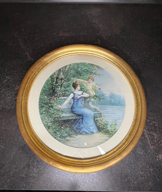 Tirage d'art vintage des années 1930 dans un cadre en bois classique doré à la feuille – Tirages d'art, Wood (photo 2 of 3)