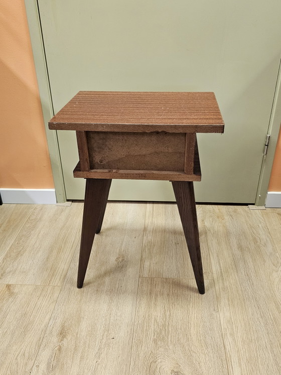 Image 1 of Small Cabinet Teak Veneer Nightstand With Drawer Cabinet Small Cabinet