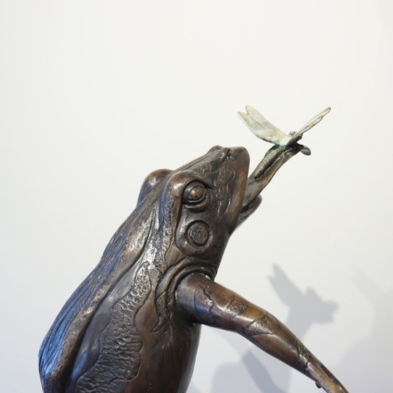 Image 1 of Fontaine grenouille en bronze avec libellule