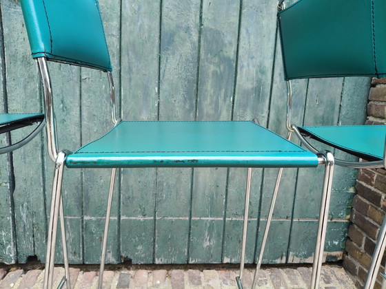 Image 1 of 3x Vintage leather bar stools - style Giandomenico Belotti for Alias