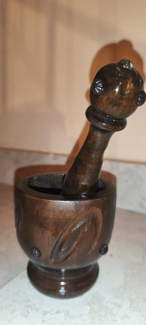 Antieke massief houten vijzel en stamper, handgemaakt keukengereedschap – keukenaccessoires, Wood