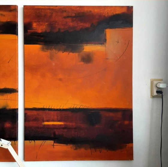 Image 1 of Dário Bosa abstract 2 Luik (arancione/rosso) firmato / tela (artista brasiliano)