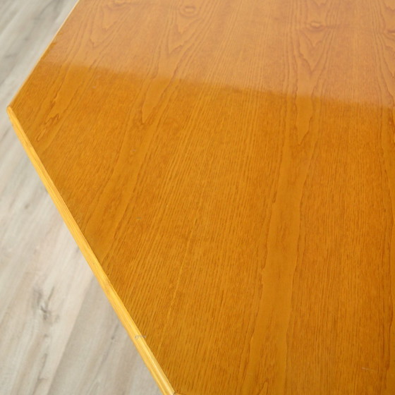 Image 1 of Octagonal dining table with wood and bamboo extension leaf 1980s