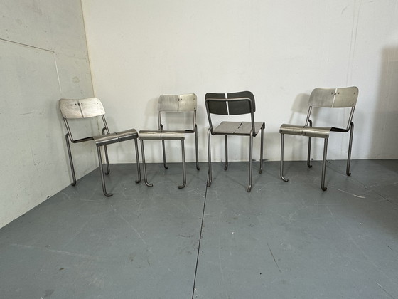 Image 1 of  Sillas de comedor arquitectónicas postmodernas de acero inoxidable, años 80, juego de 4