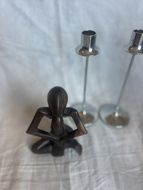 Image 1 of Houten beeld de denker seventies 79 abstract 