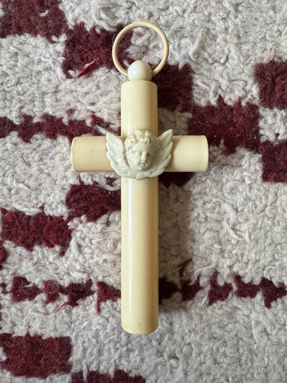 Antica croce da culla in celluloide, Decorazioni murali, Plastica, Crema (foto 2 di 13)