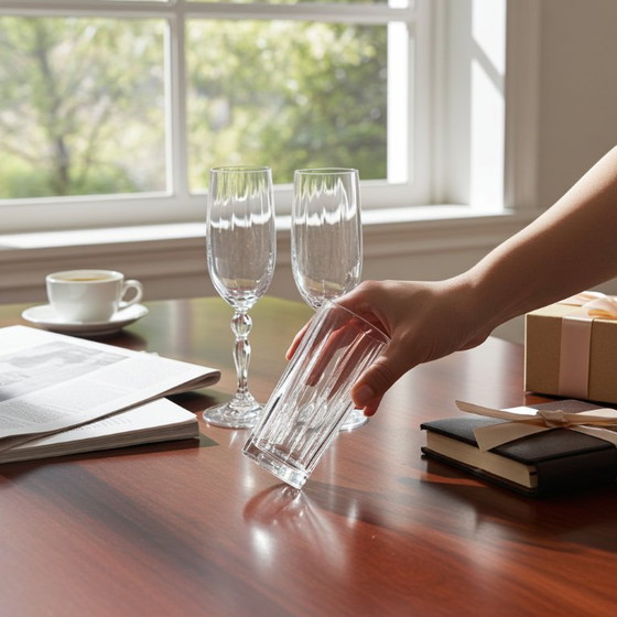 Image 1 of Bicchieri da champagne vintage in cristallo alti 4x