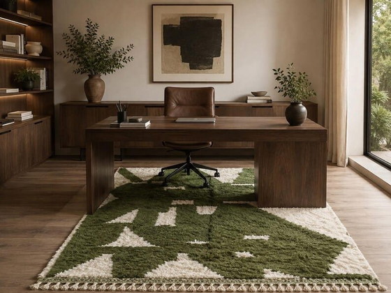 Alfombra tradicional de lana natural tejida a mano, verde y blanca, 2/3 m – Aime Té, Wool (photo 3 of 6)