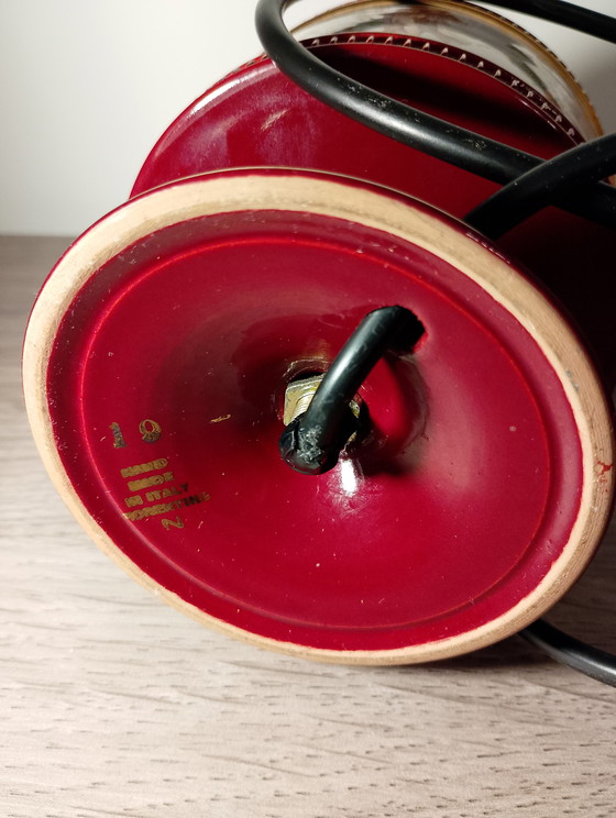 Image 1 of Florentine porcelain lamp in burgundy and gold, signed and numbered, Italy, restored.