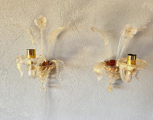 Vintage pair Murano wall lights gold tone